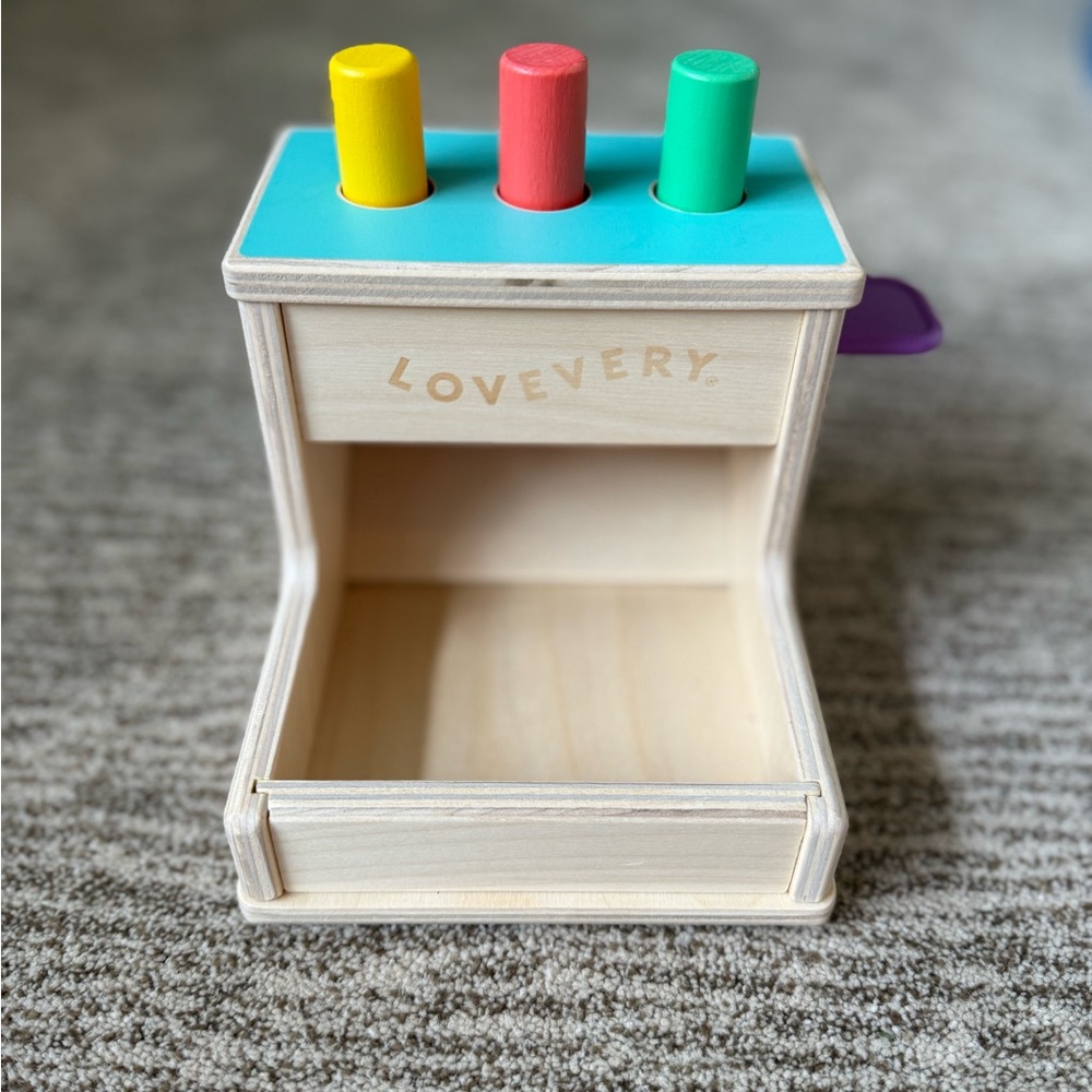 Lovevery Wooden Pop-Down Toy - Yellow, Red, Green Pegs